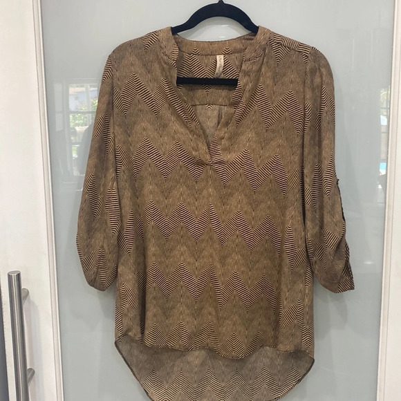 Final Touch Women's Brown Black Stripe Blouse Top Shirt Tunic Sz Small - Picture 1 of 4